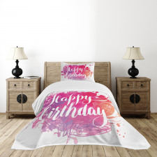 Watercolor Birthday Text Bedspread Set