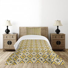 Yellow Tile Flowers Bedspread Set