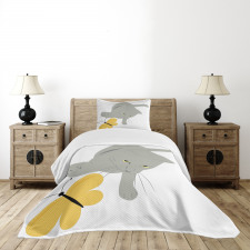 Cat Yellow Moth Bedspread Set