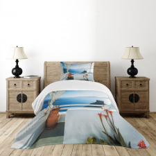 Sunset Santorini Island Bedspread Set