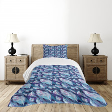 Feather and Wavy Design Bedspread Set