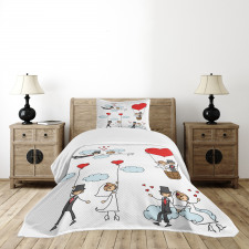 Newlyweds Caricature Bedspread Set