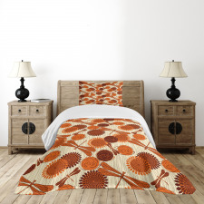 Orange Flowers Dragonfly Bedspread Set