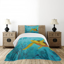 Cartoon Turtle Coral Bedspread Set