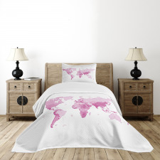 World Map Continents Bedspread Set