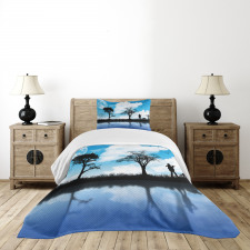 Man Dog Lake Tree Moon Bedspread Set