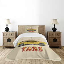 Pop Art Taxi Cab Vintage Bedspread Set