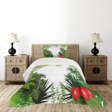 Hibiscus Anthurium Leaves Bedspread Set