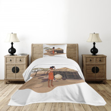 Woman with Pot Bedspread Set