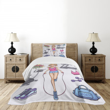 Cartoon Girl Work Bedspread Set