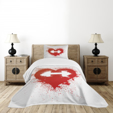 Red Heart Dumbbell Art Bedspread Set