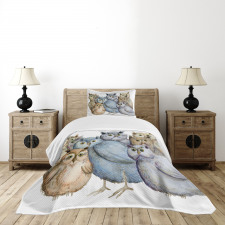 Owl Family Portrait Art Bedspread Set