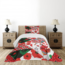 Slavic Patchwork Poppy Bedspread Set