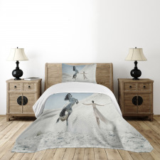 Lady with White Horse Bedspread Set