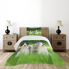 Puppy Family in Garden Bedspread Set