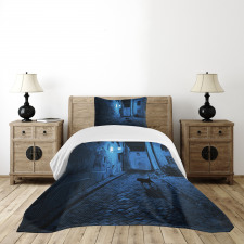 Black Cat Deserted Street Bedspread Set