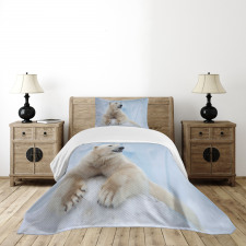 White Polar Bear on Ice Bedspread Set