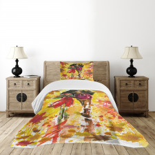 Couple at Autumn Alley Bedspread Set