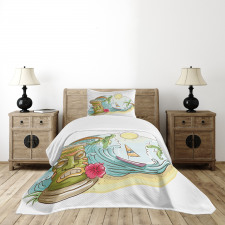 Cartoon Beach Bedspread Set