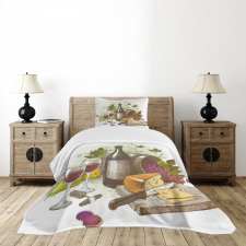 Vintage Wine and Cheese Bedspread Set