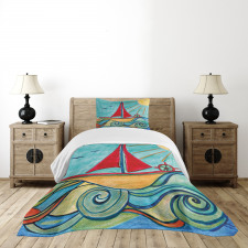Ship in Waves in Sea Bedspread Set