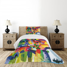 Modern Vivid Buildings Bedspread Set