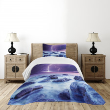 Stormy Sky Ocean Rocks Night Bedspread Set