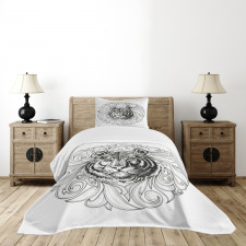 Monochrome Feline Leaves Bedspread Set