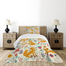 Foxes Ornate Flowers Birds Bedspread Set