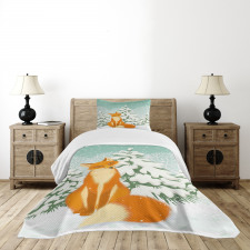 Red Fox Winter Forest Xmas Bedspread Set