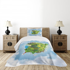 Cartoon Globe Greenery Bedspread Set