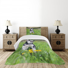 Puppy on Grass Bedspread Set