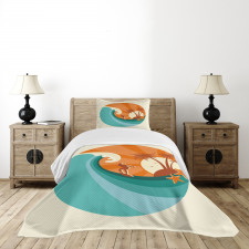 Retro Man Surfing Bedspread Set