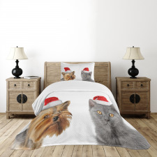 Cat Dog Xmas Hats Bedspread Set