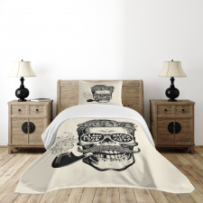 Skull with Pipe Glasses Bedspread Set
