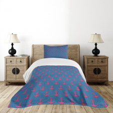 Pink on Blue Dots Bedspread Set