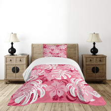 Monstera Leaves Blossoms Bedspread Set