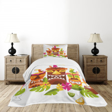 Tiki Masks Drinks Birds Bedspread Set