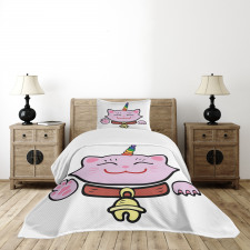 Pink Maneki Neko Bedspread Set