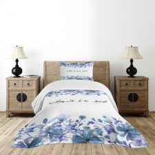 Blue Flowers Leaves Bedspread Set