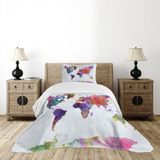 Colorful World Map Bedspread Set