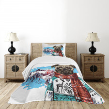 Sketch Style Dog Doodle Bedspread Set