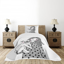 Girl Holding Her Pug Love Bedspread Set