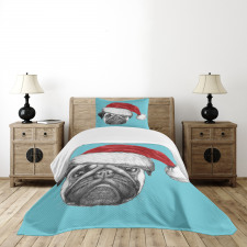 Dog with Santa Hat X-Mas Bedspread Set