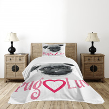 Pug Love Image Grey Bedspread Set