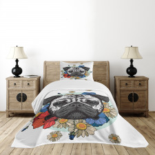 Black and White Head of Dog Bedspread Set