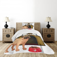 Dog House Cartoon Style Bedspread Set