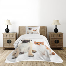 Kitten and Puppy Photo Bedspread Set