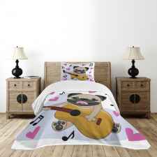 Dog Playing Guitar Singing Bedspread Set