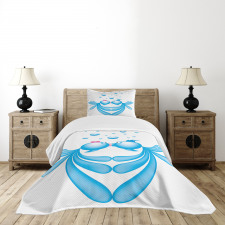 Blue Cartoon Fishes Heart Bedspread Set